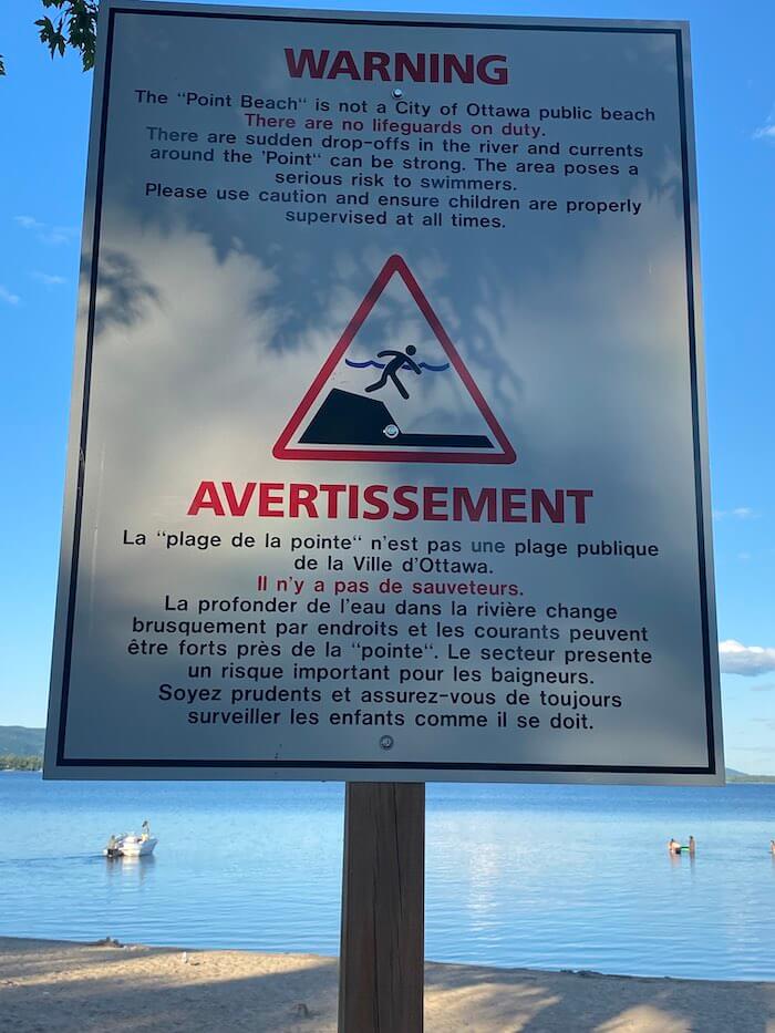 Point Beach Warning sign.